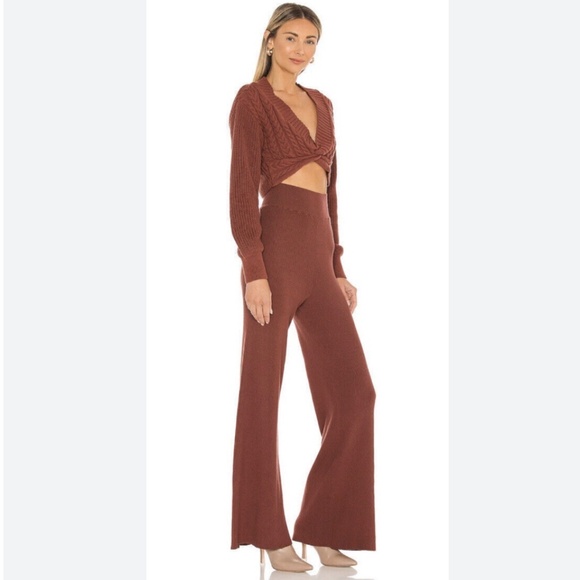 Free People Knit Cropped Emilie Sweater In Cherry Cola - Picture 2 of 16